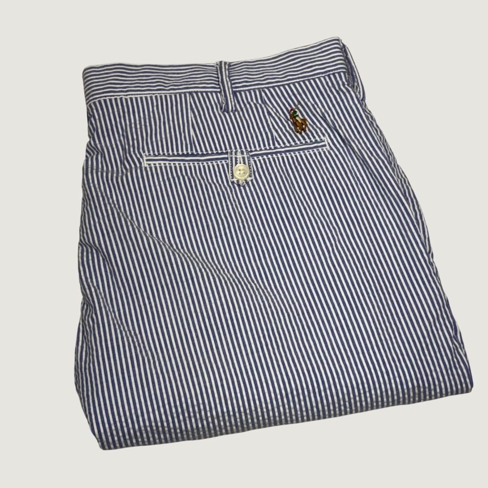 Polo Ralph Lauren Shorts Men 36 Blue White Stripe Stretch Classic Fit Seersucker